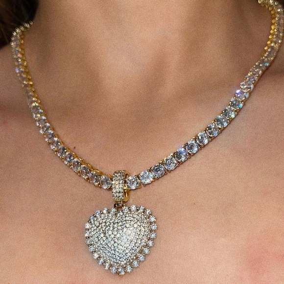 Jewelry - Gold tennis  Heart Pendant Necklace 16inch